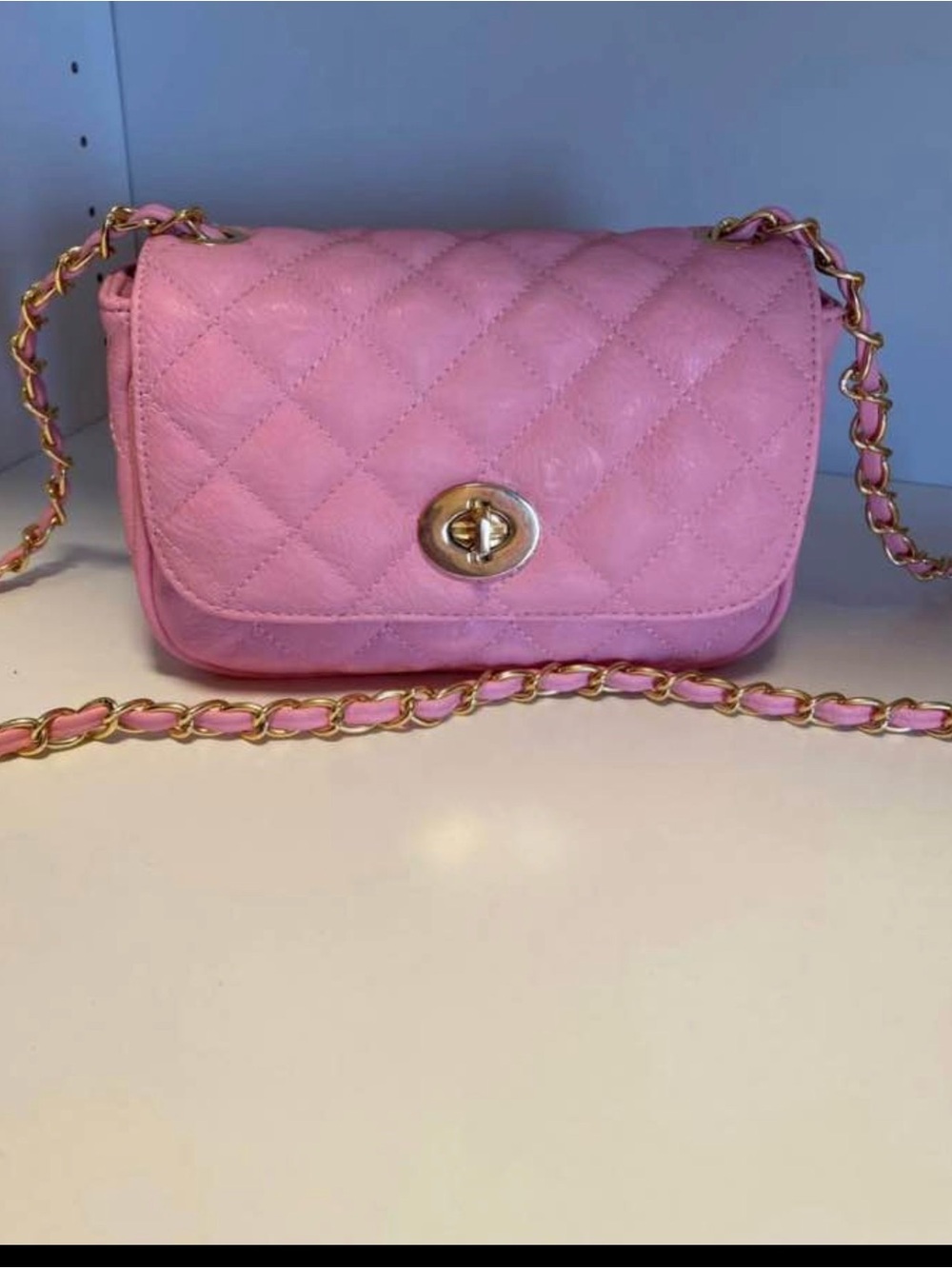 NWOT Aldo Quilted Pink Crossbody with Gold Chain